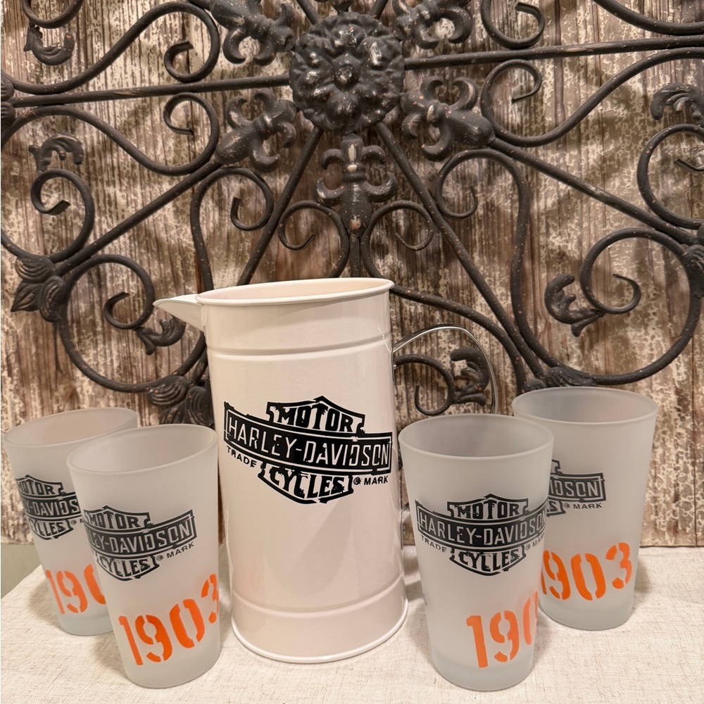 *NWOT Harley Davidson pitcher & glass set frosted glasses - Picture 8 of 10